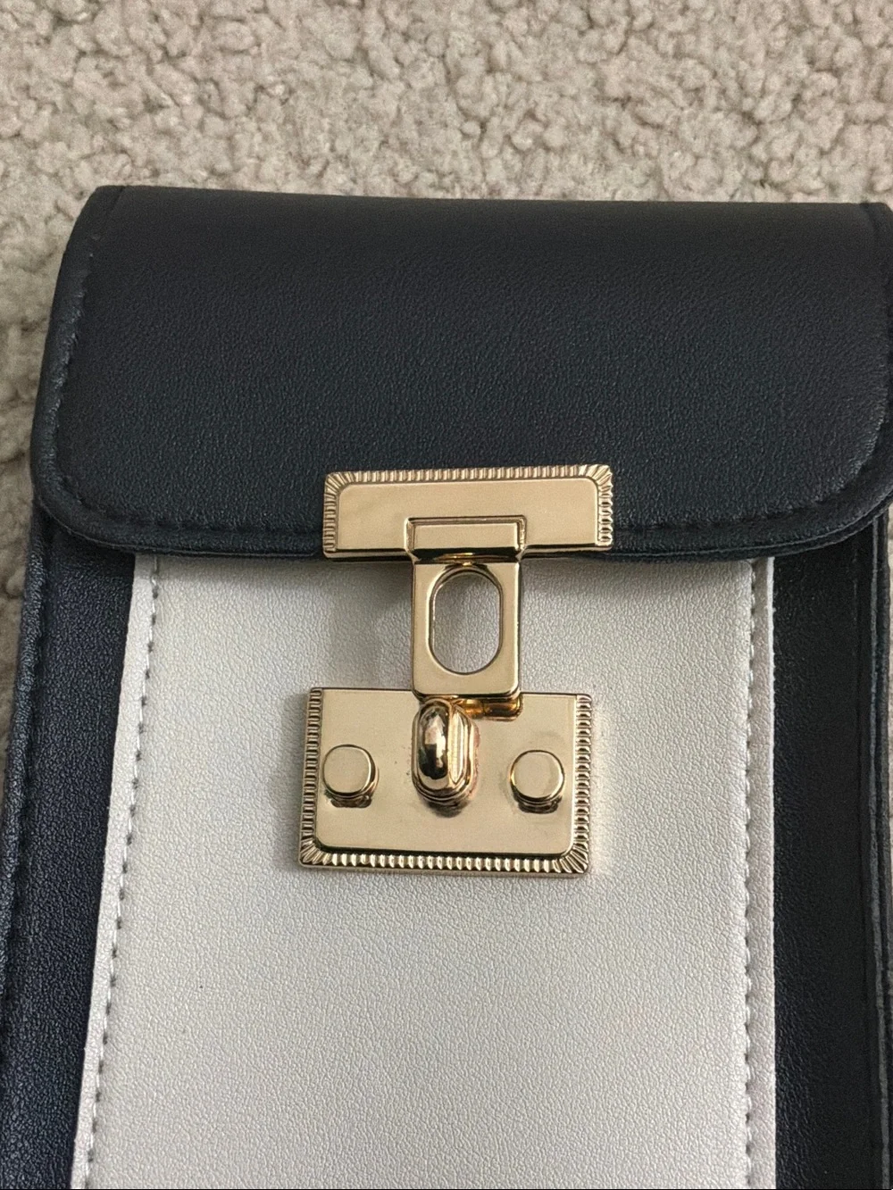 Black and White Faux Leather Phone Crossbody with Gold Lock